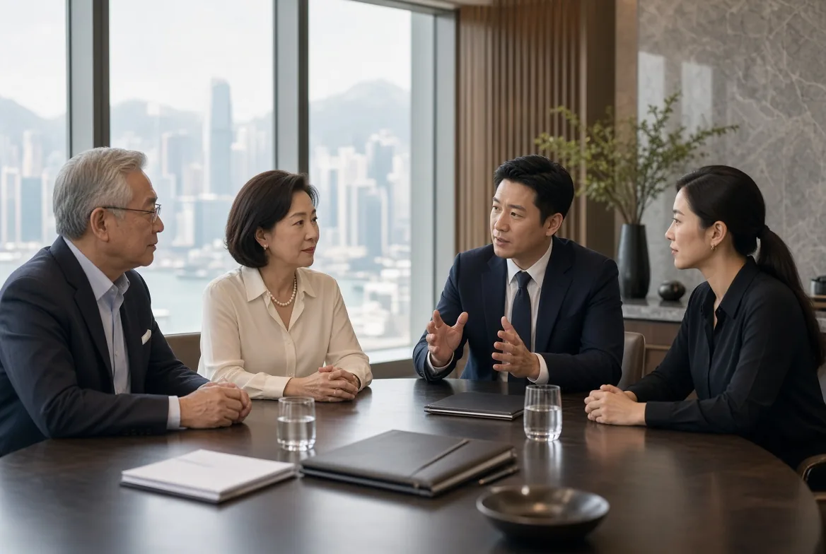 顧問與客戶在海景會議室傾談